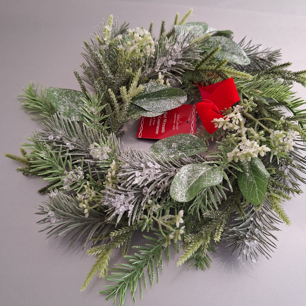 Ashland Frosted Green Pine Wreath with Red Bow Accent